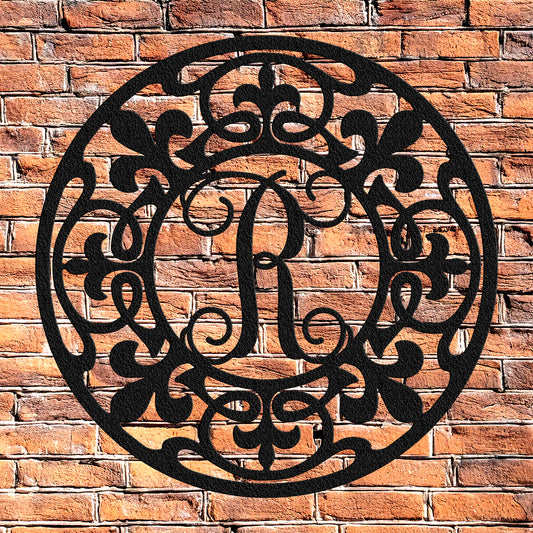 New Orleans Style Monogram Wreath, Door Hanger Monogram, Metal Monogram Letter, Oval Monogramed Wreath, Wall Art