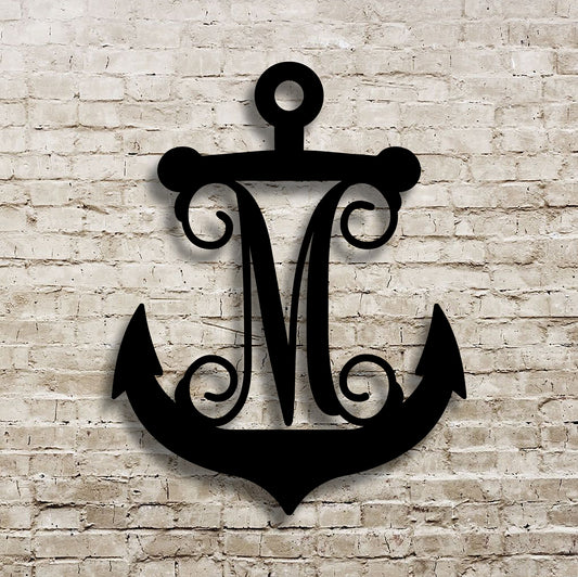 22" Modern Style Metal Anchor Monogram, Door Hanger, Nautical Metal Wall Art