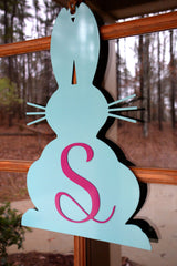 Easter Door Hanger with Monogram, Front Door Wreath, Custom Metal Art, Holiday Easter Bunny
