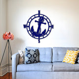 Nautical Themed Compass Rose Metal Art with Anchor