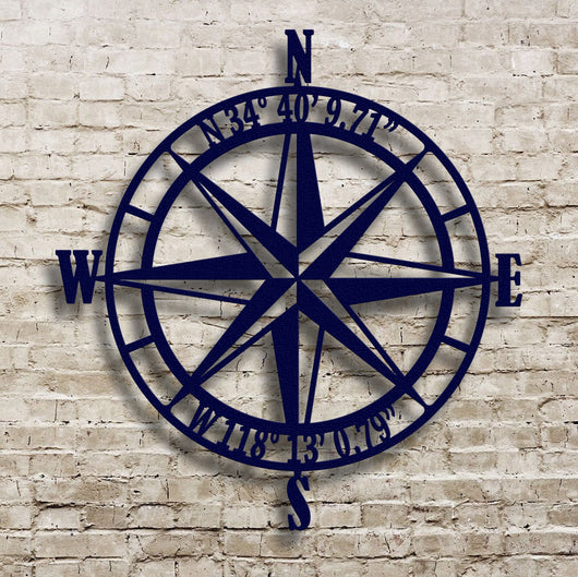 20 Blue Compass Rose Metal Wall Art - Nautical Wall Decor - Lazart